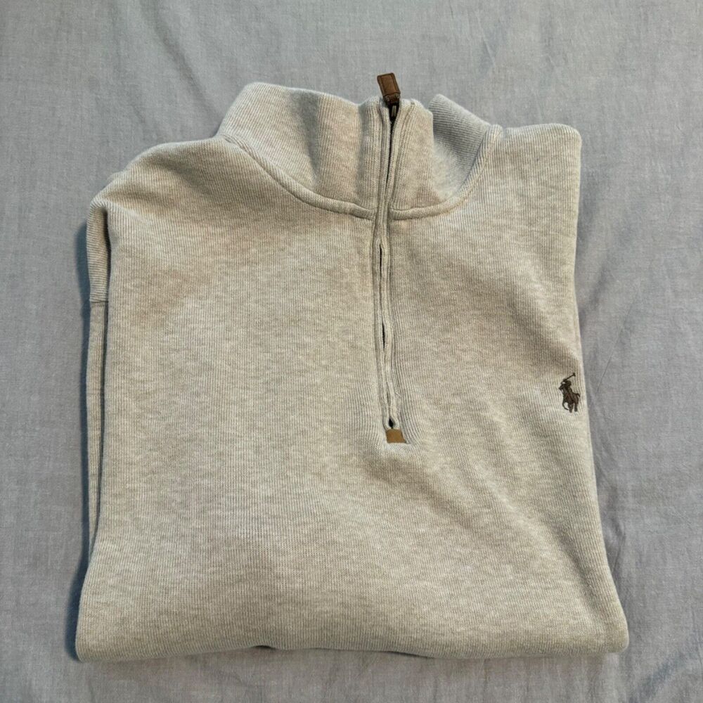 Polo Ralph Lauren Sweater Mens 2XB Beige Tan Knit 1/4 Zip Sweater